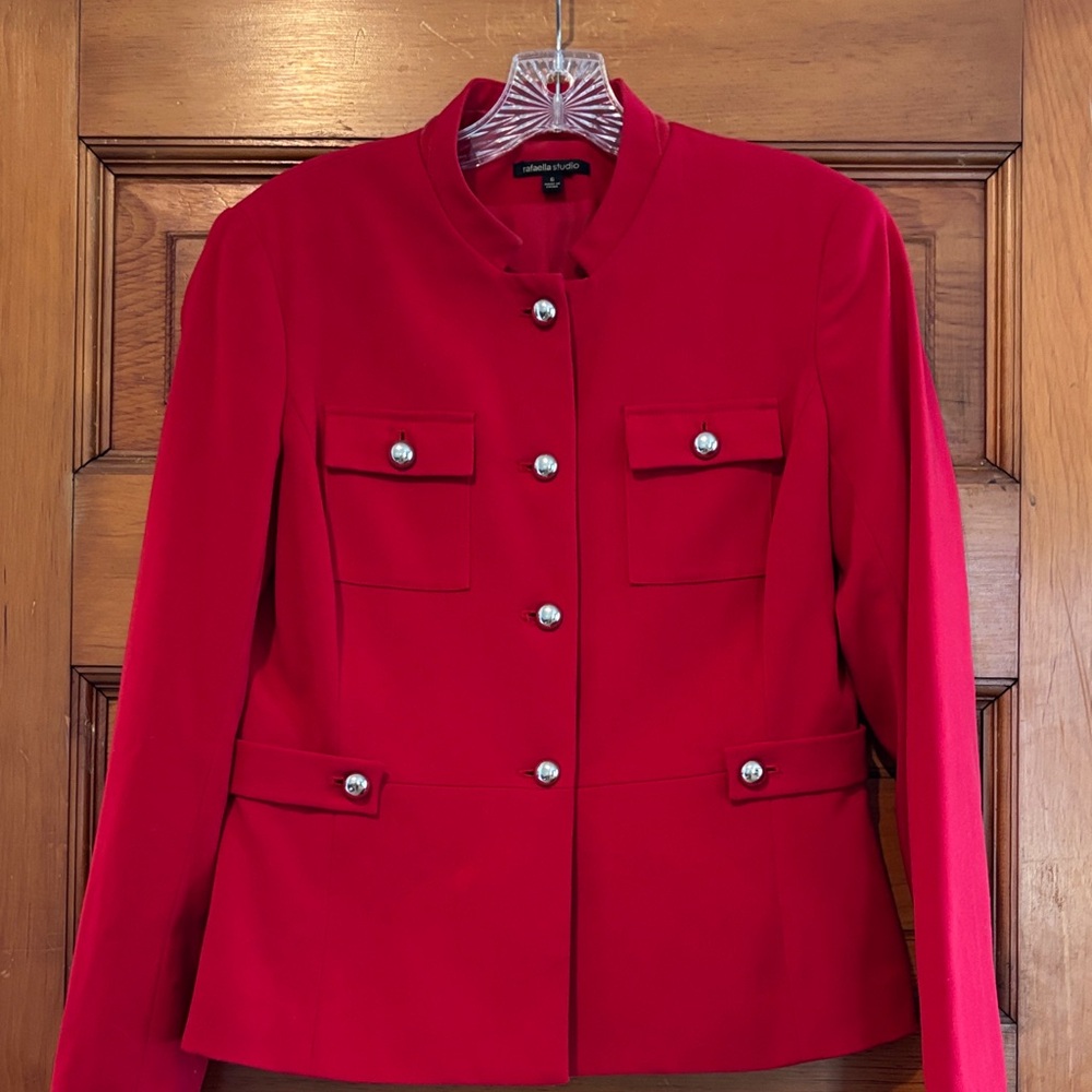 VINTAGE MILITARY Napoleon Inspired Collection Red Collarless Button-Front Blazer